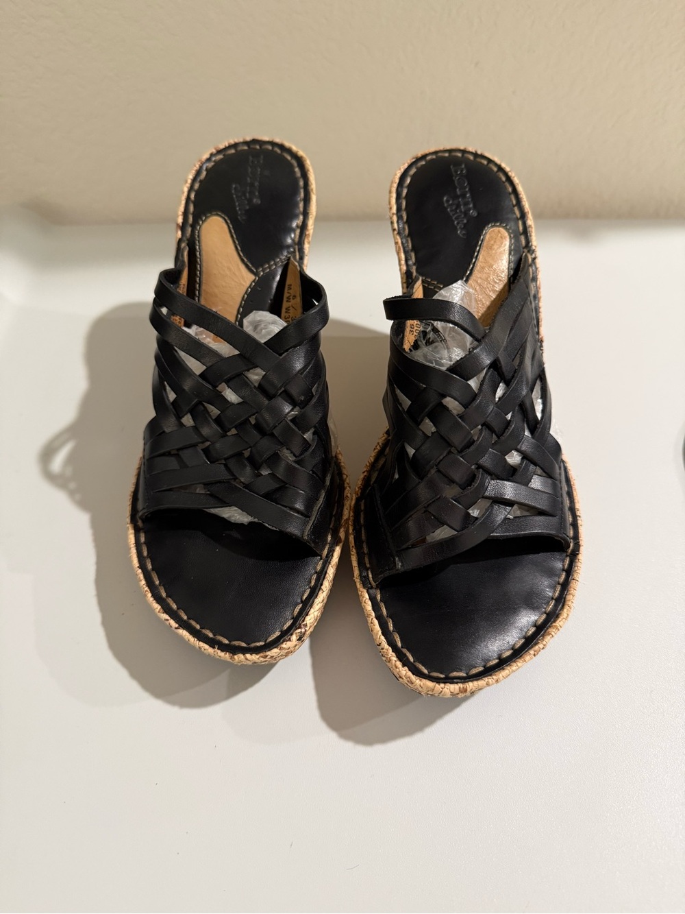 Woven Leather Slide Sandals in Black